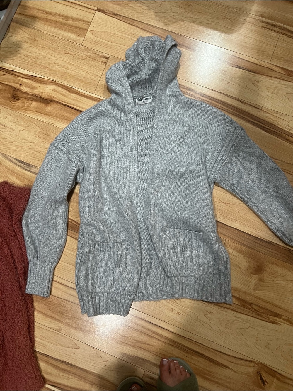 No Boundaries Gray Hooded Women's Cardigan Sweater